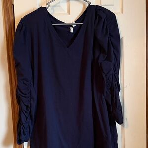 Cato Deep Blue Ruched Sleeve Blouse